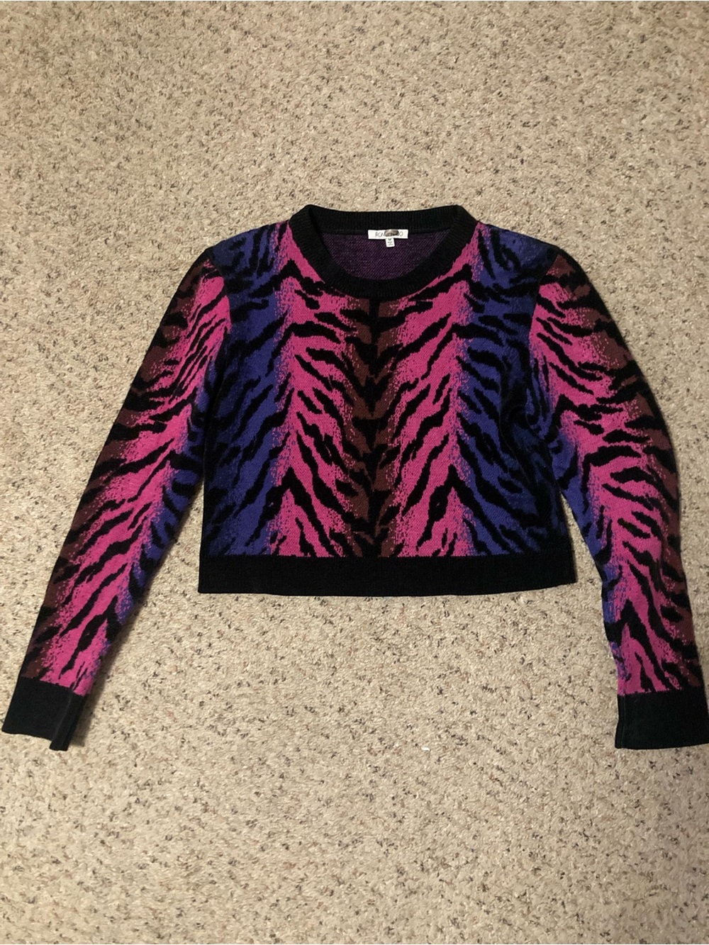 Ronny Kobo tiger stripe print bright chenille sweater heavyweight cropped